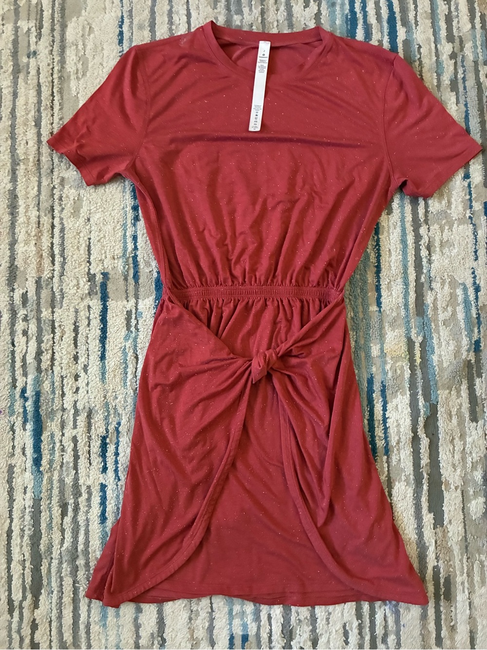 Lululemon Unwind Your Mind Dress Tie Front Brick Rose White Speckled 2 Gym